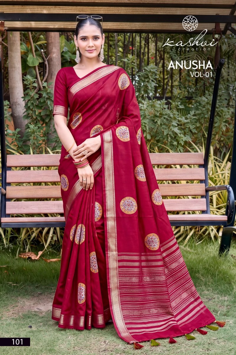 Anusha Vol 1 By Kashvi Viscose Satin With Jacquard Border Saree 
